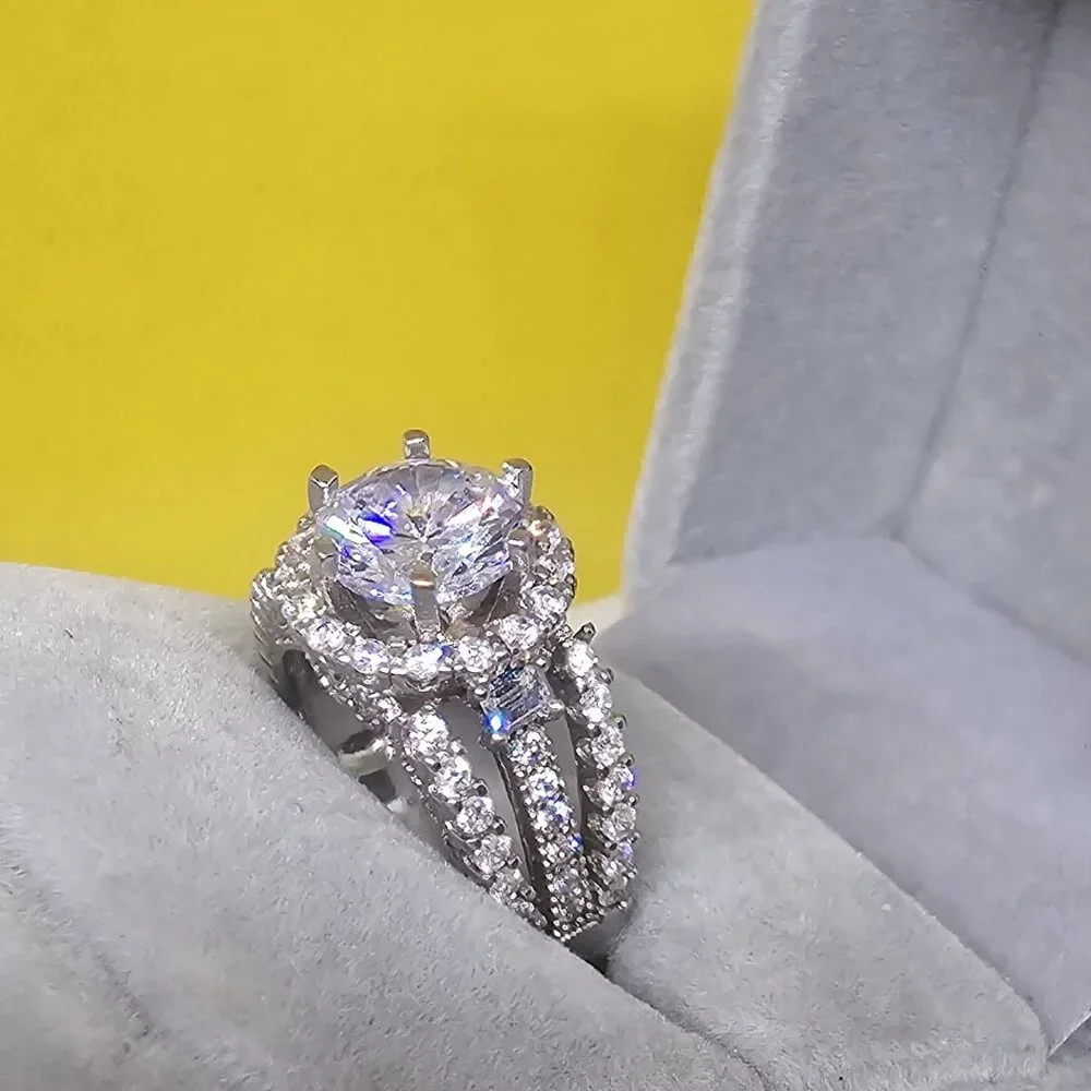 Exquisite 3CT Micro Pave Statement Ring • 18K White Gold EP • Brilliant Sparkle